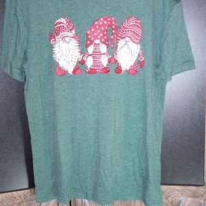 Green T-Shirt with Red and White Gnome Print